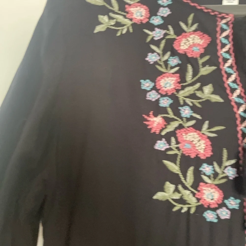 Arizona Jean Company Boho Floral Embroidery Babydoll Mini Dress Large - Picture 6 of 8